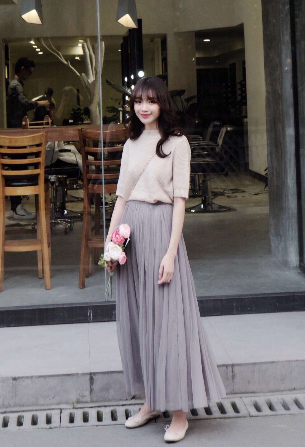 チュールスカート ふんわり優美なチュールロングスカート