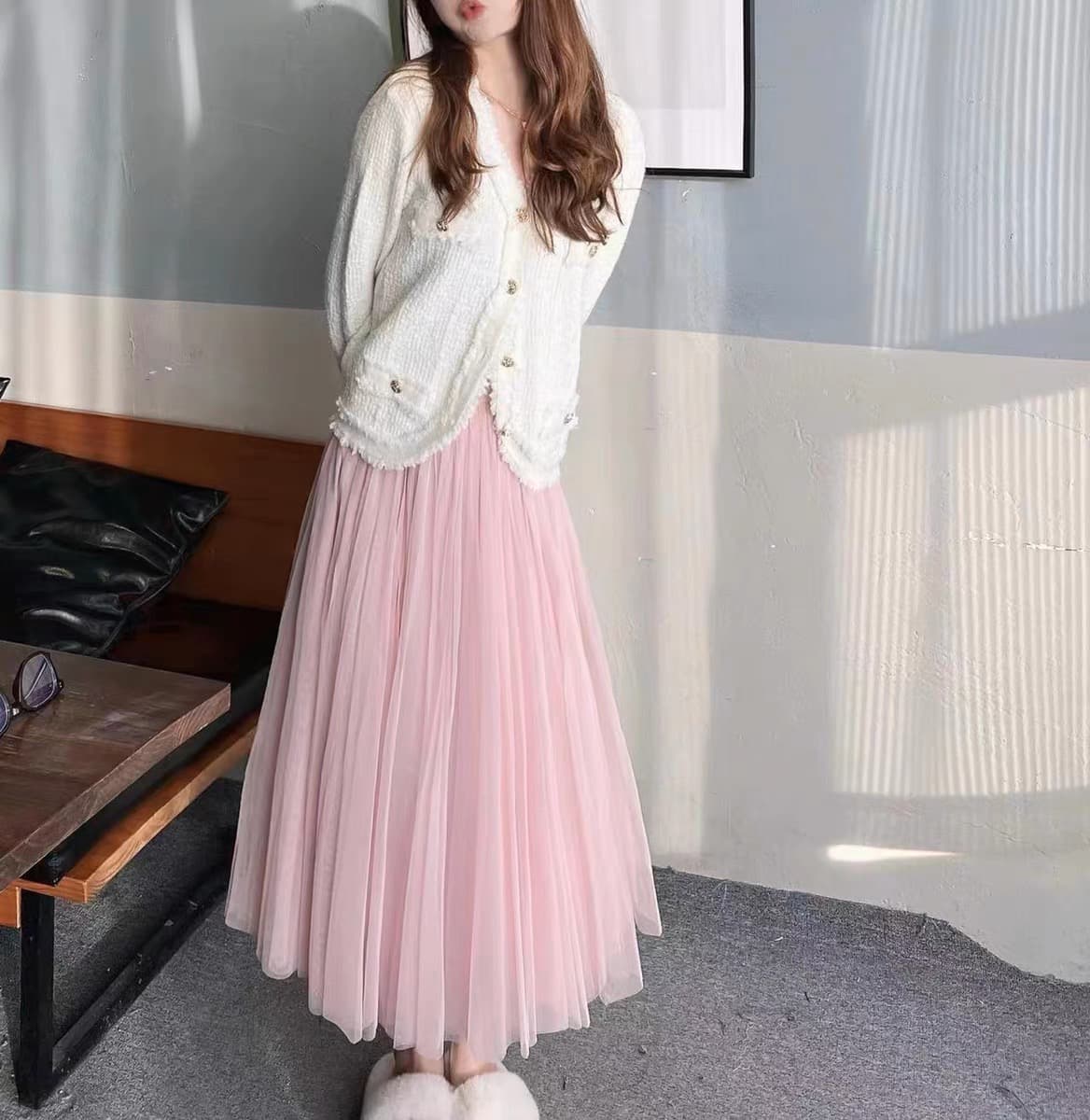 チュールスカート ふんわり優美なチュールロングスカート