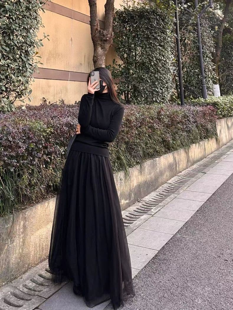 チュールスカート ふんわり優美なチュールロングスカート