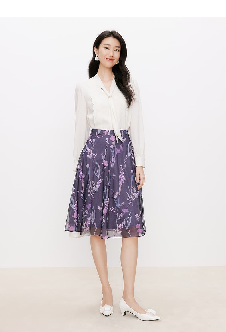 チュールスカート 花影舞う 優美チュールミディスカート