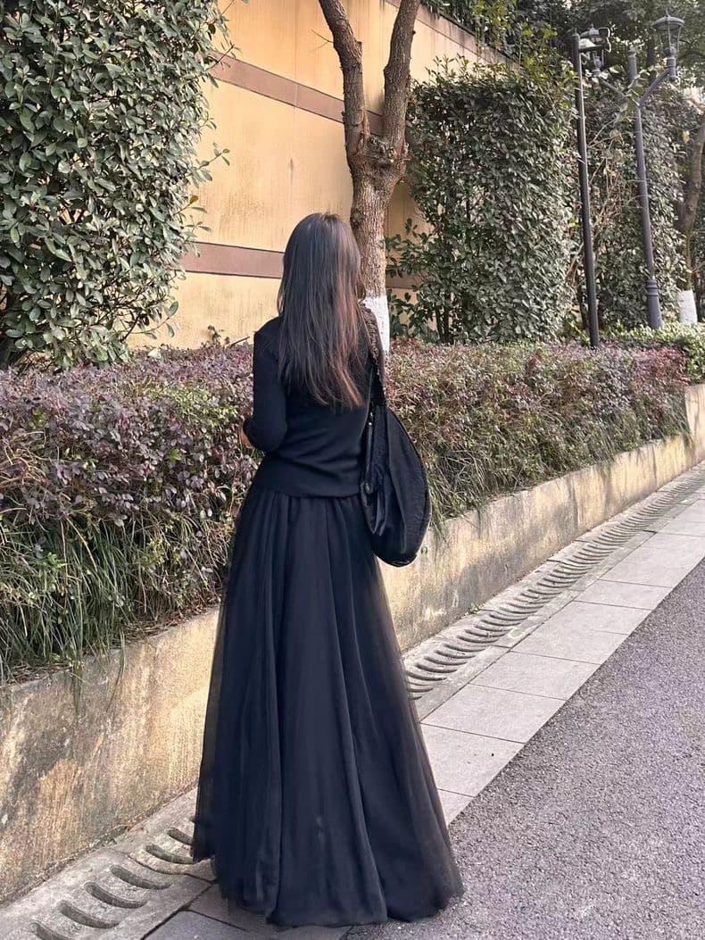チュールスカート ふんわり優美なチュールロングスカート