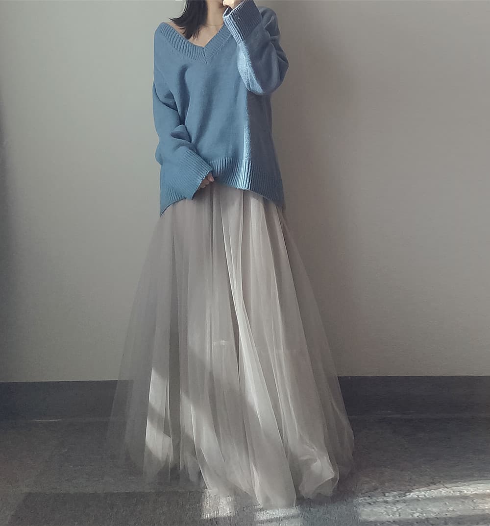 チュールスカート ふんわり優美チュールロングスカート