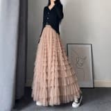 チュールスカート ふんわり優美なチュールロングスカート