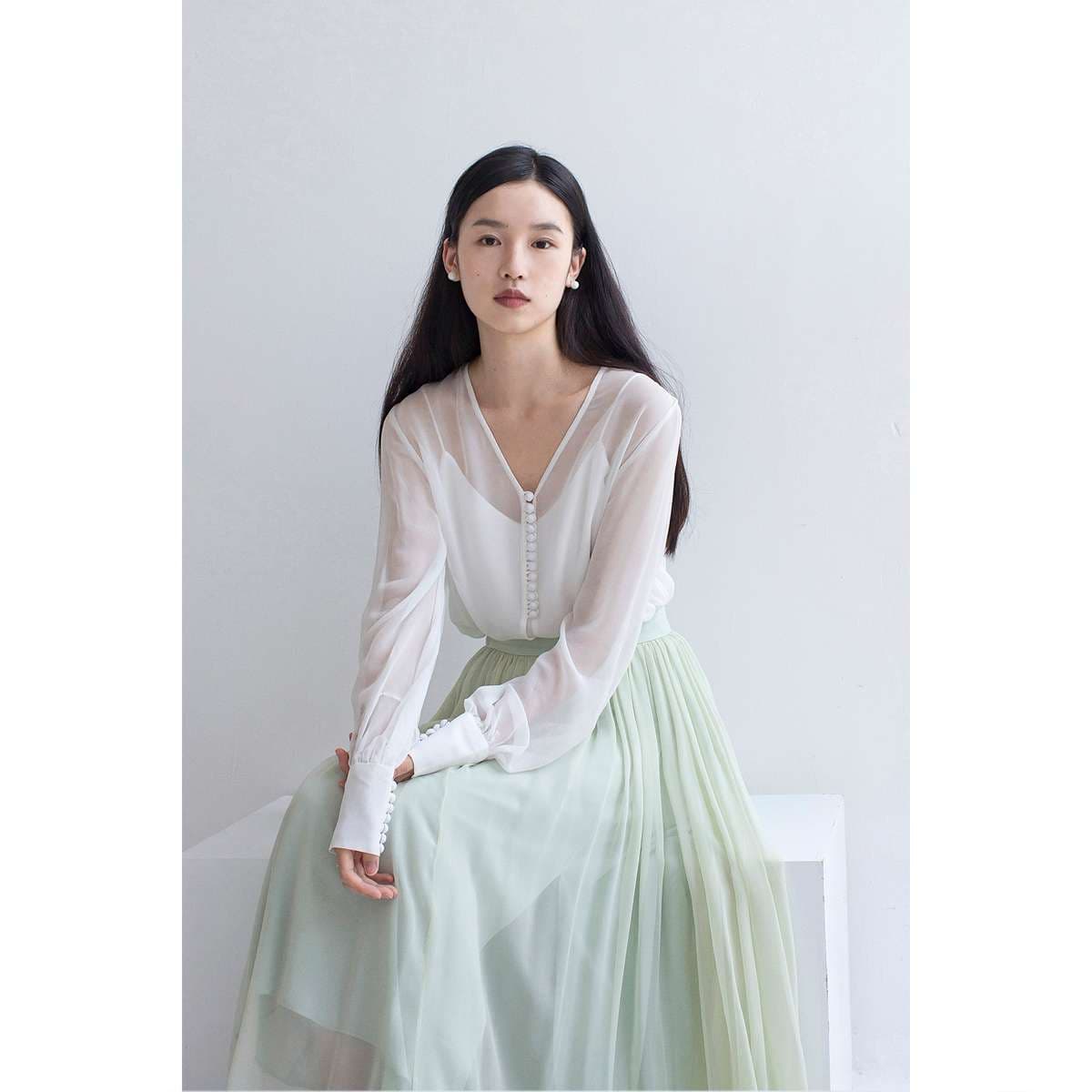 チュールスカート ふんわり優美なチュールロングスカート