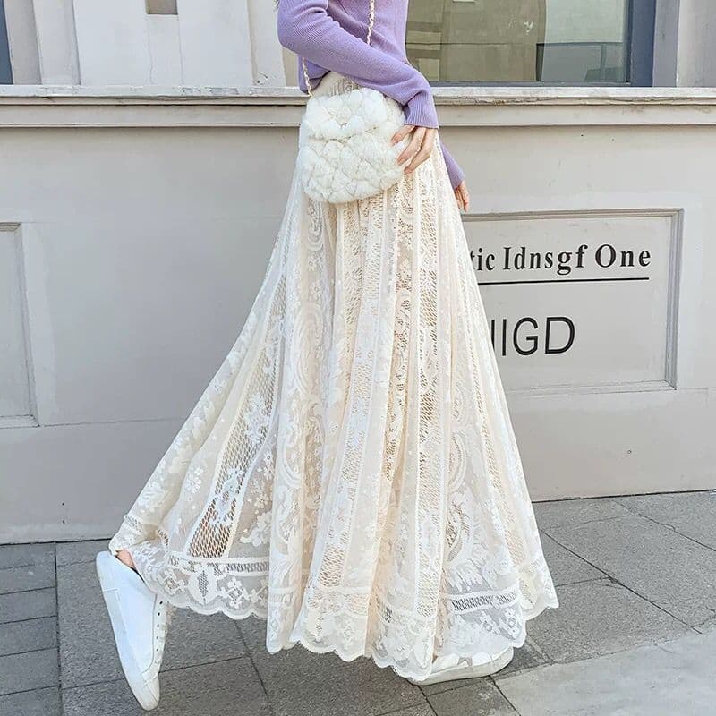 チュールスカート 花柄チュールレースふんわりスカート