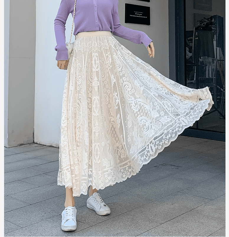 チュールスカート 花柄チュールレースふんわりスカート