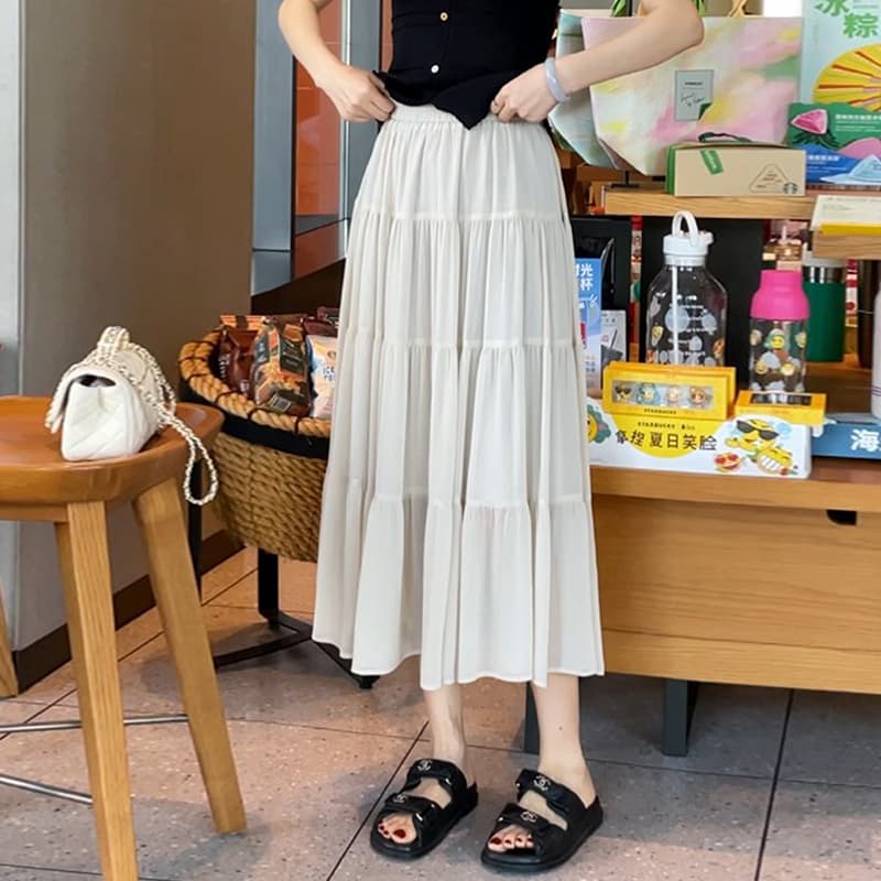 チュールスカート ふんわりティアードロングスカート
