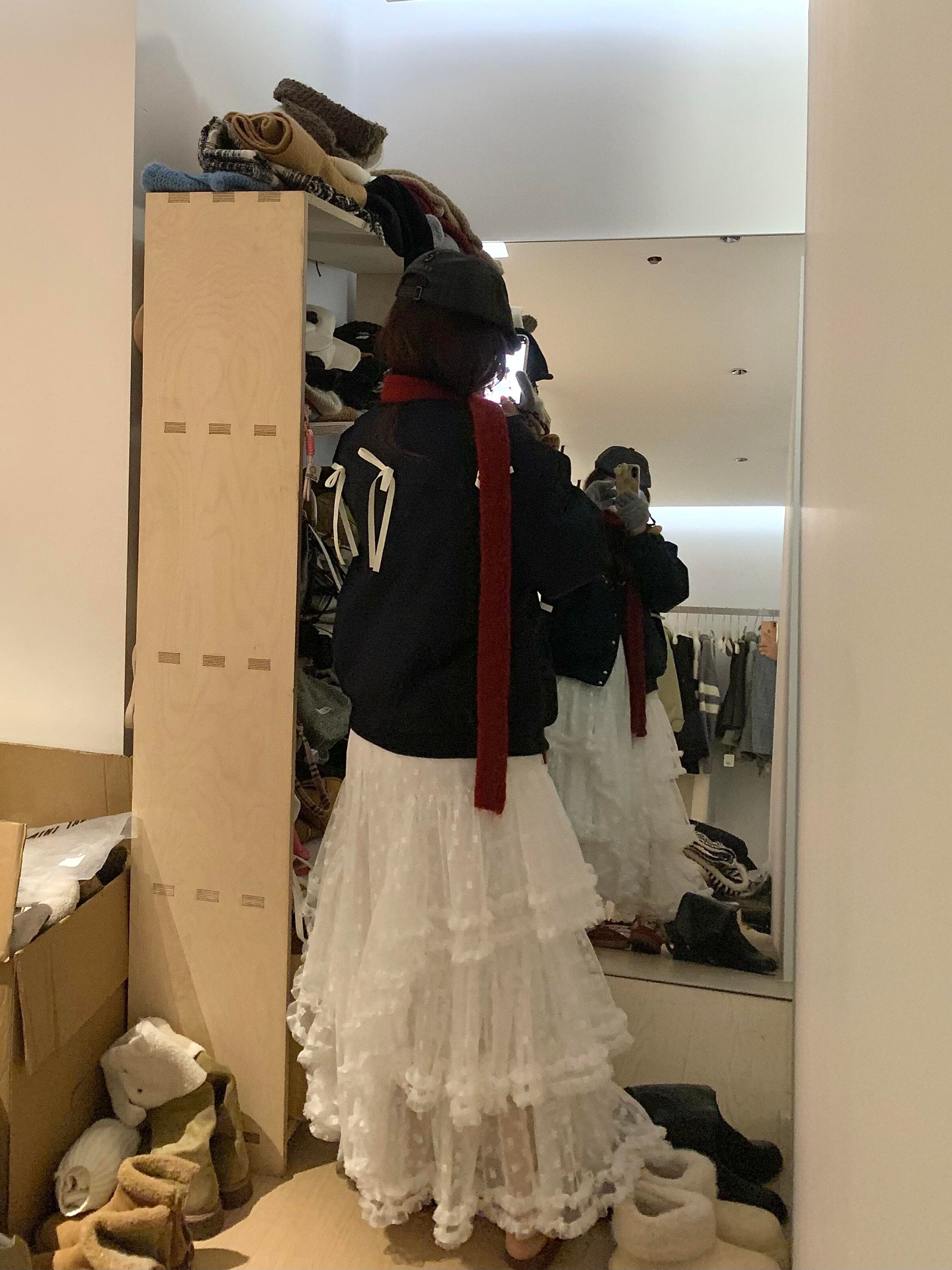チュールスカート ふんわりティアードチュールロングスカート
