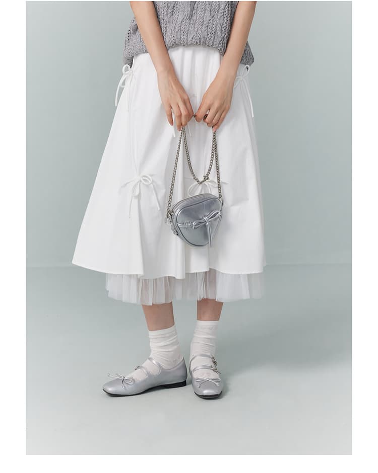 チュールスカート リボン結びチュールフレアスカート