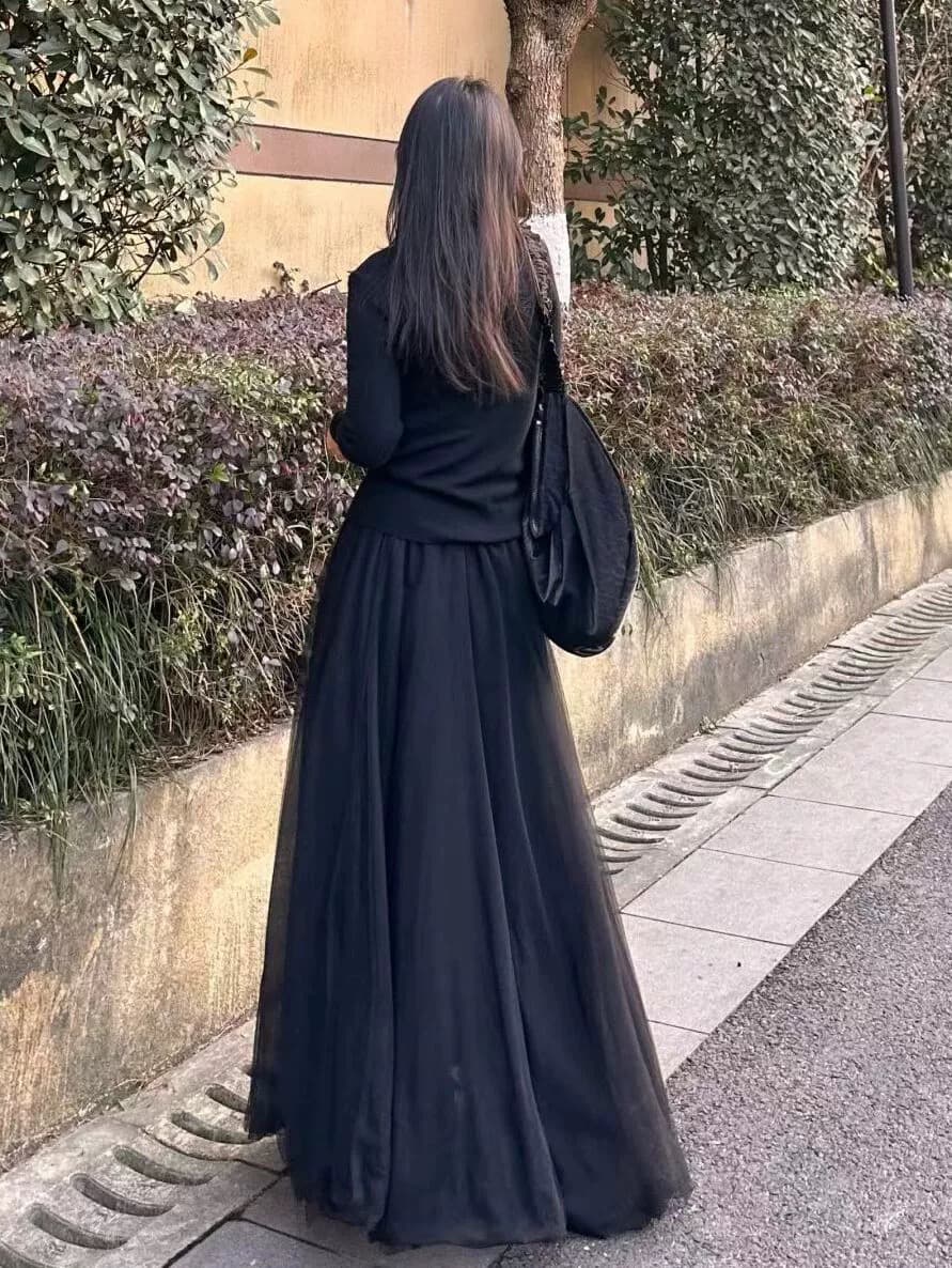 チュールスカート ふんわり優美なチュールロングスカート