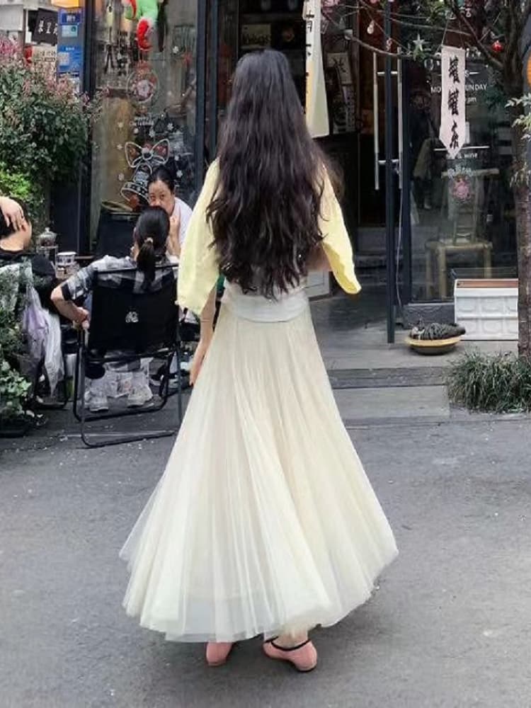チュールスカート ふんわり優美なチュールロングスカート