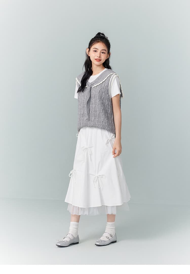 チュールスカート リボン結びチュールフレアスカート