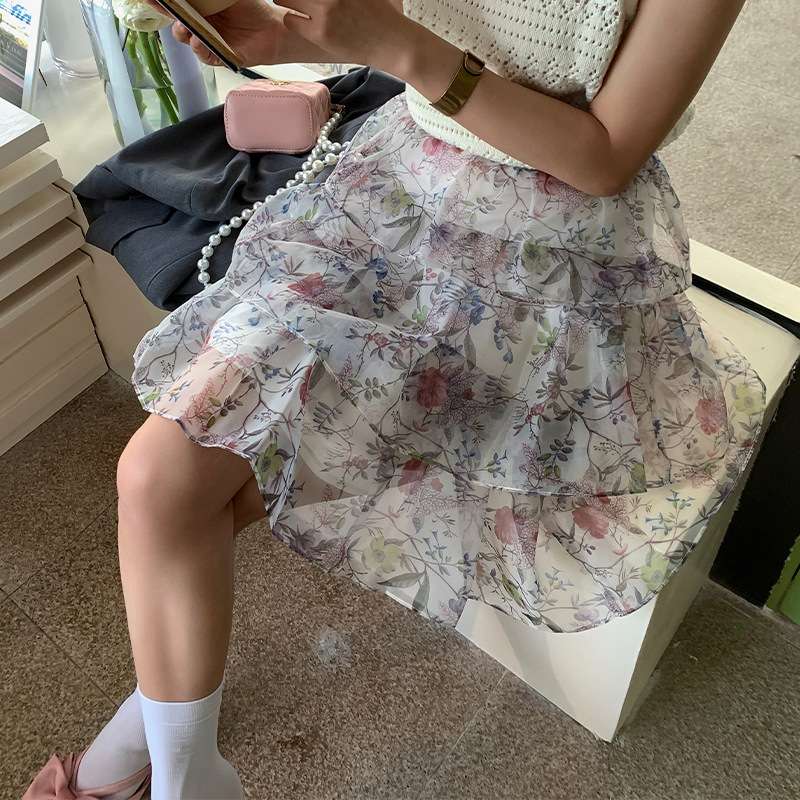 チュールスカート ふんわり重ねチュールティアードスカート