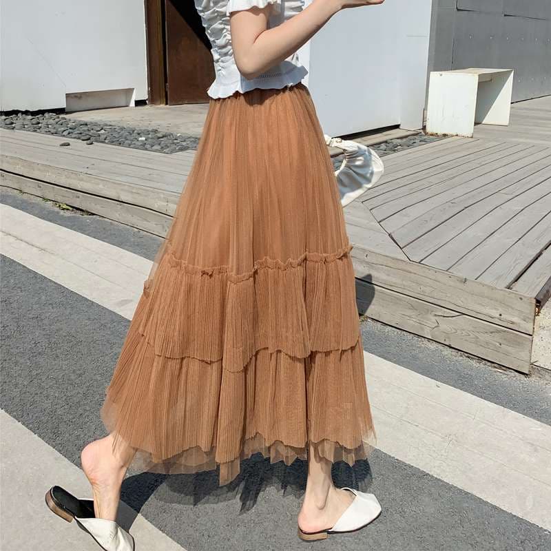 チュールスカート ふんわり重ね チュールロングスカート