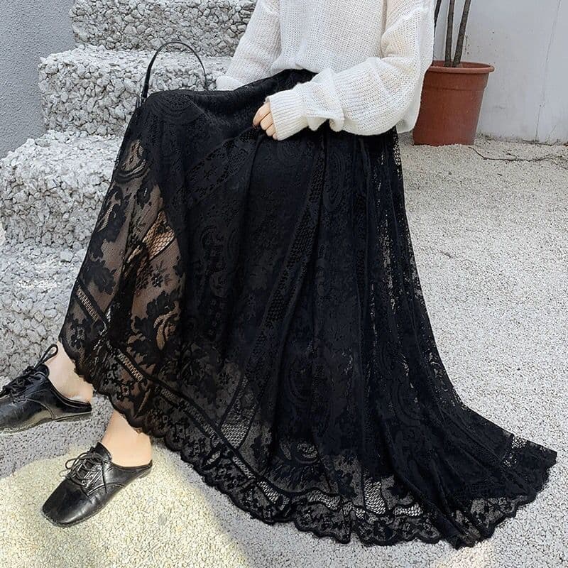 チュールスカート 花柄チュールレースふんわりスカート