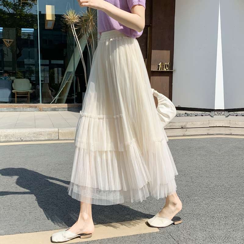 チュールスカート ふんわり重ね チュールロングスカート