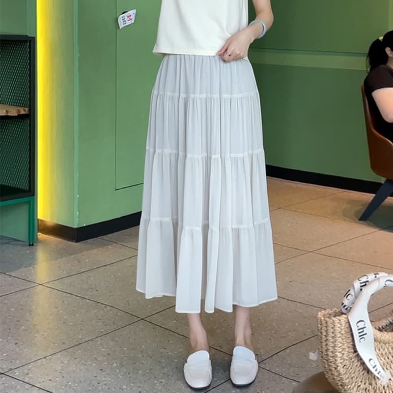 チュールスカート ふんわりティアードロングスカート
