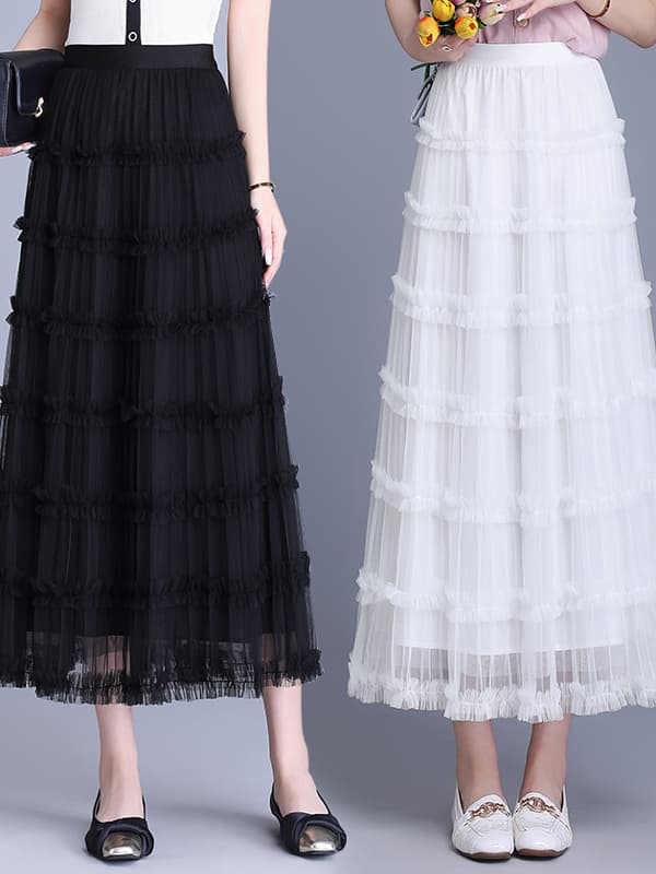 チュールスカート チュールスカート ふんわり重ねティアードスカート
