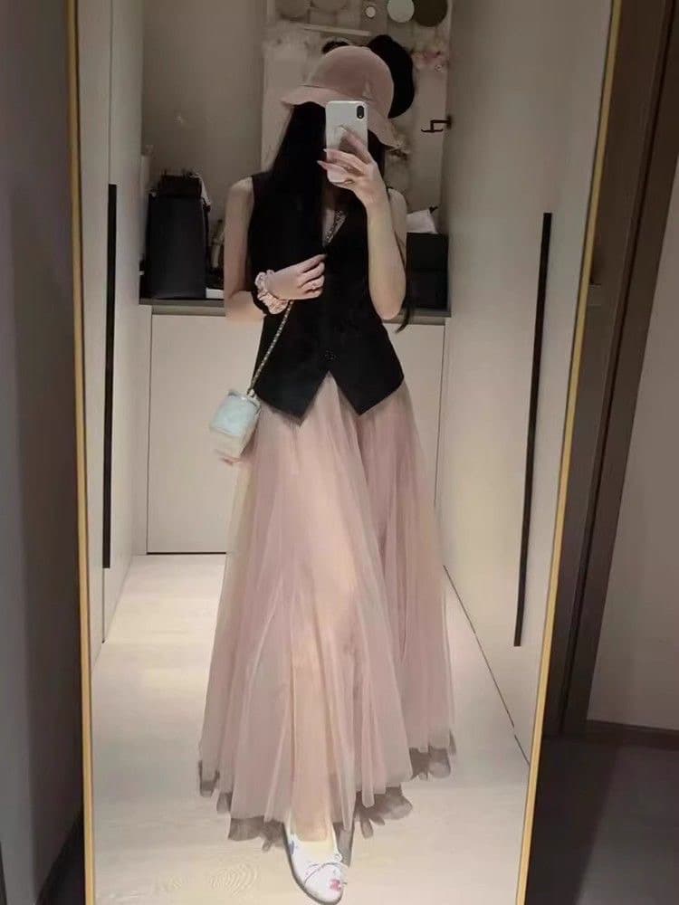 チュールスカート ふんわり優美なチュールロングスカート