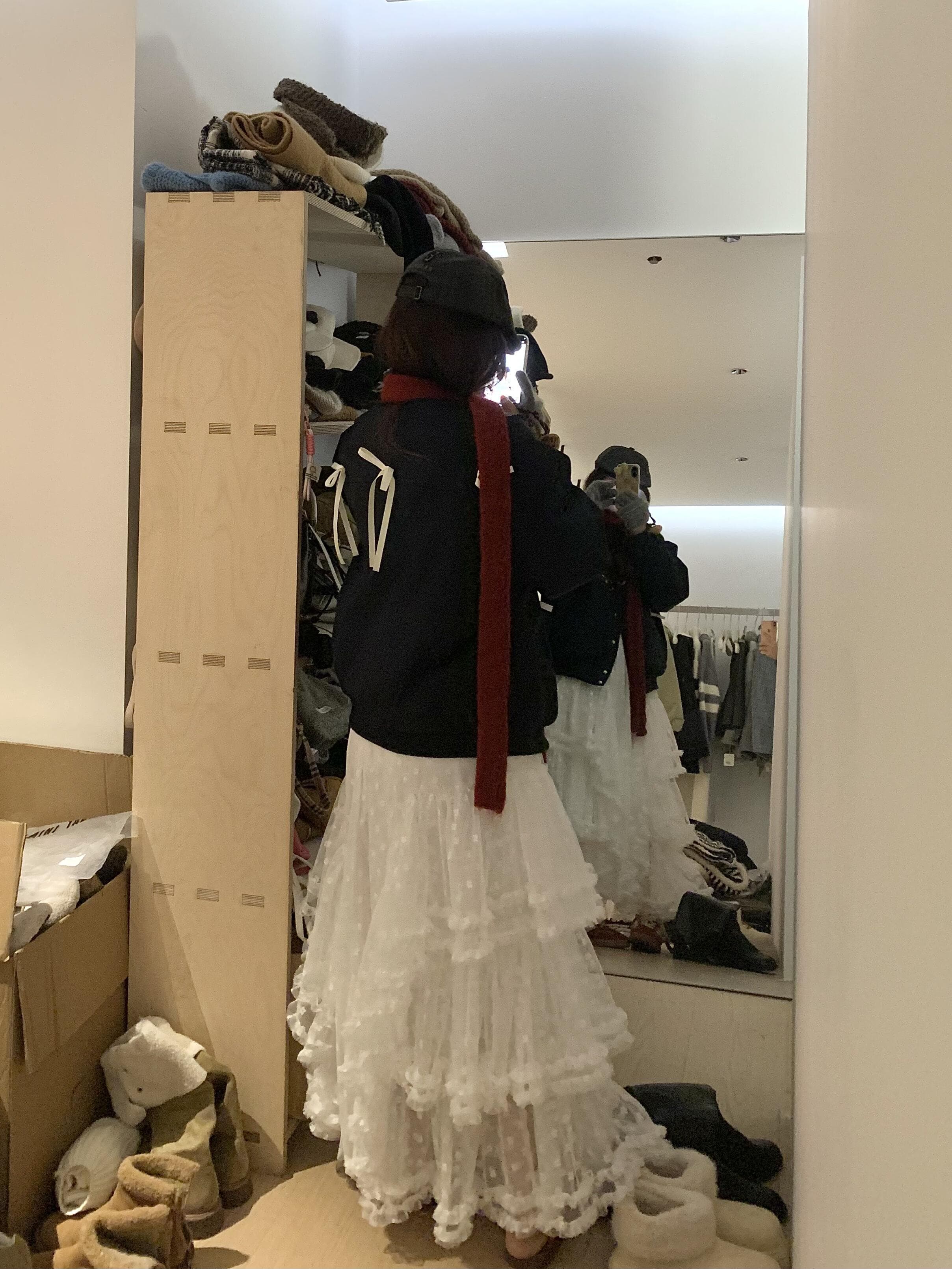 チュールスカート ふんわりティアードチュールロングスカート