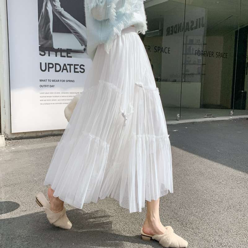 チュールスカート ふんわりシフォンティアードスカート