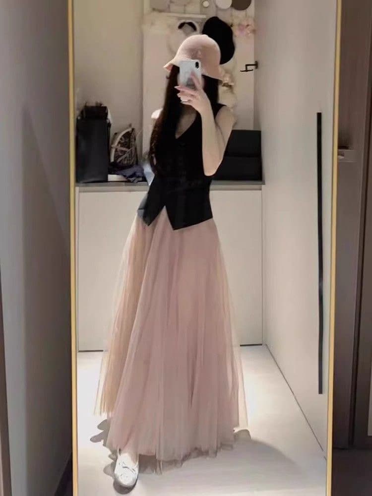 チュールスカート ふんわり優美なチュールロングスカート
