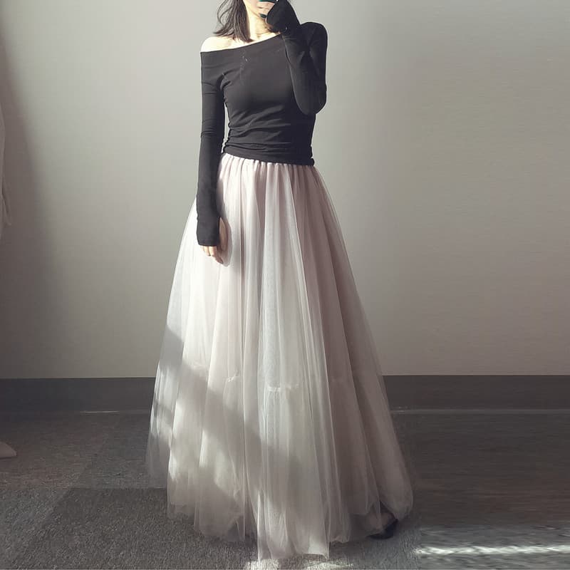 チュールスカート ふんわり優美チュールロングスカート