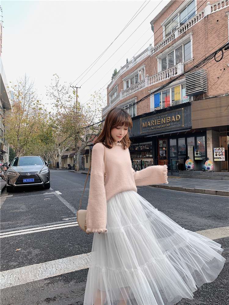 チュールスカート ふんわりチュールティアードロングスカート