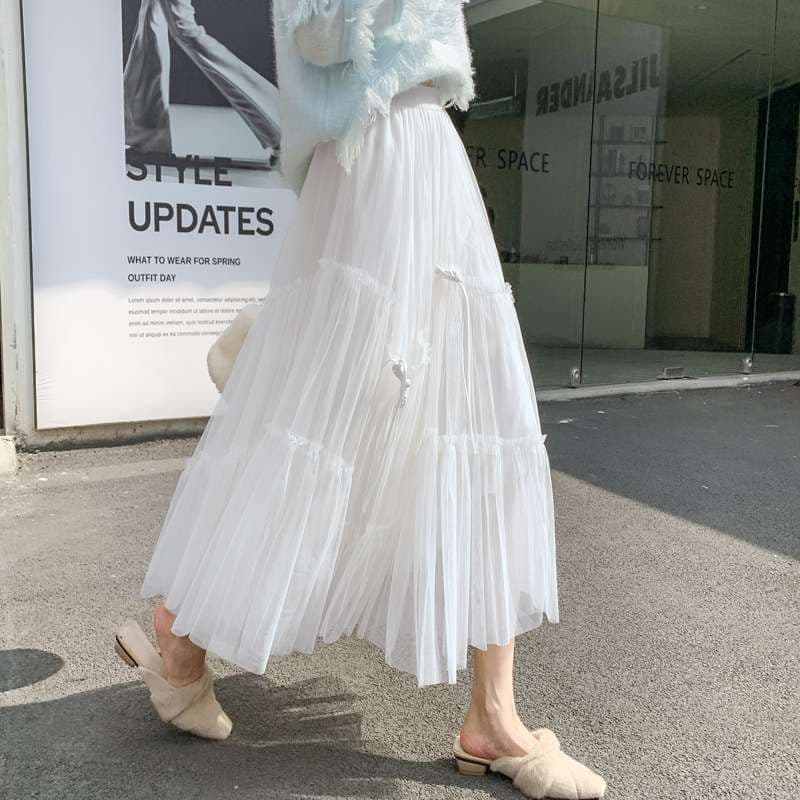 チュールスカート ふんわり重ねチュールロングスカート
