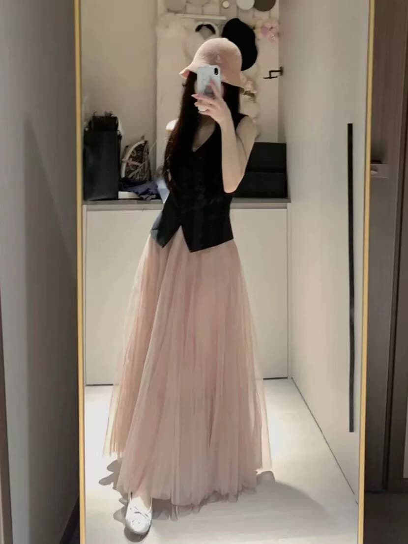 チュールスカート ふんわり優美なチュールロングスカート