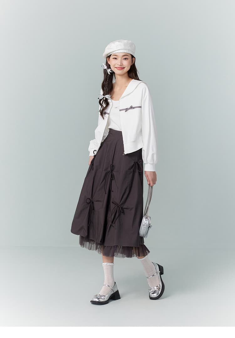チュールスカート リボン結びチュールフレアスカート