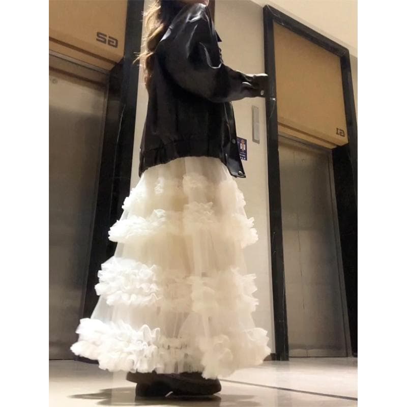 チュールスカート ふんわりティアードチュールフレアスカート