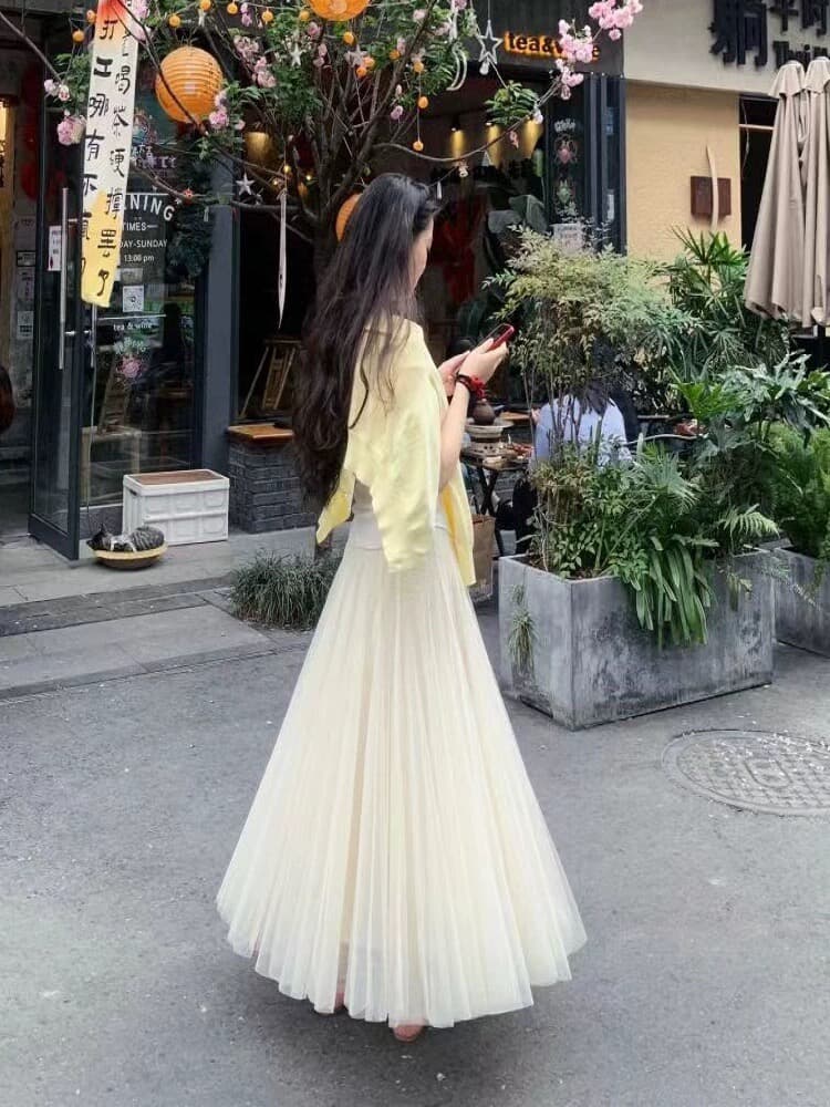 チュールスカート ふんわり優美なチュールロングスカート